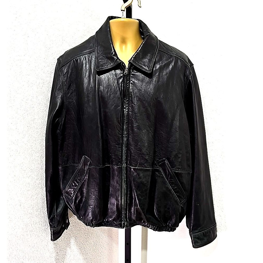 Vtg American Classics Colebrook Black Leather Bomber Jacket Mens Lg Biker Lined